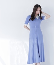 レース襟ニットワンピース