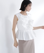 フロントギャザーペプラムブラウス