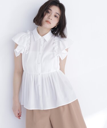サイドリボンペプラムシャツ
