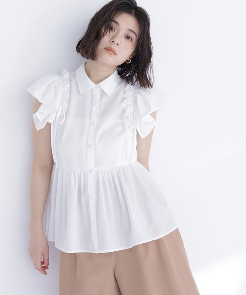 サイドリボンペプラムシャツ