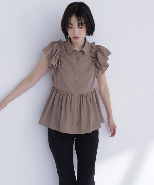 サイドリボンペプラムシャツ