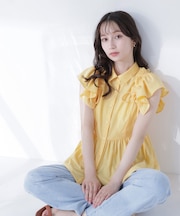 サイドリボンペプラムシャツ