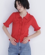 フリルリブポケットカーディガン