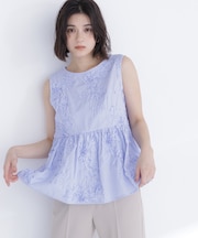 テープ刺繍ペプラムシャツ