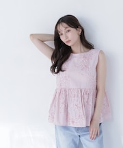 テープ刺繍ペプラムシャツ