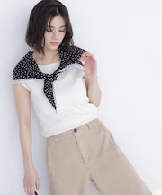 ドットスカーフ付ニット