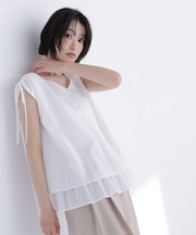 ショルダーリボンティアードチュニックブラウス