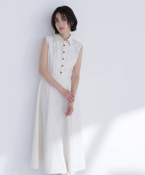 襟付きバイカラーステッチワンピース