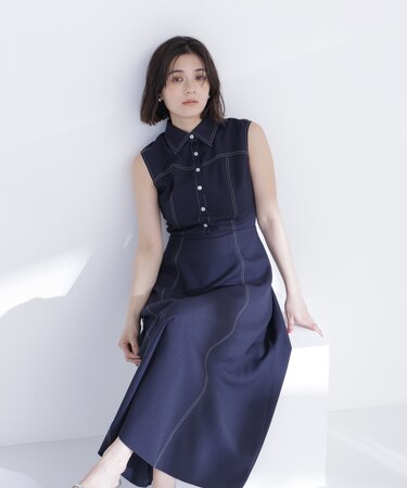 襟付きバイカラーステッチワンピース