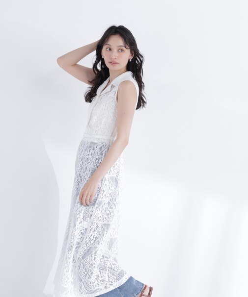 ノースリーブレースシャツワンピース