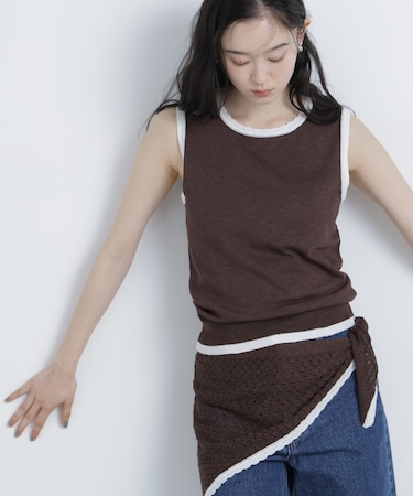 柄編みスカーフ付ニット