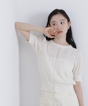 レーストリミング柄編みニット