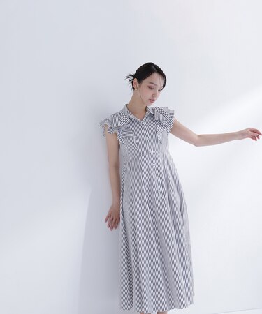 〈山本里菜さんコラボ〉リボンラッフルシャツワンピース