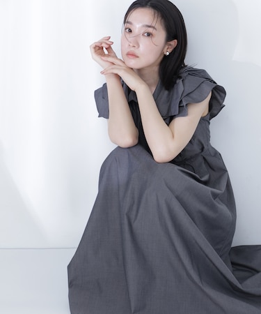 〈山本里菜さんコラボ〉リボンラッフルシャツワンピース