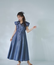 〈山本里菜さんコラボ〉リボンラッフルシャツワンピース