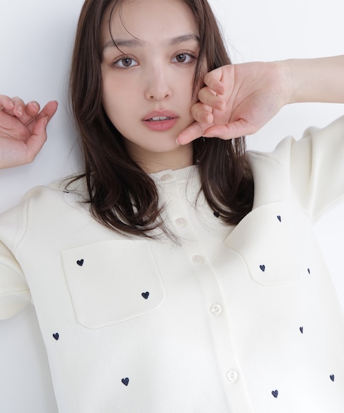 ハート刺繍ニットジャケット｜ナチュラルビューティーベーシックの通販