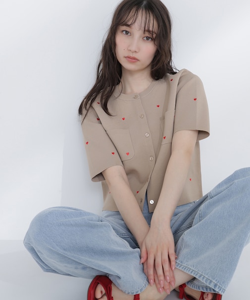 ハート刺繍ニットジャケット