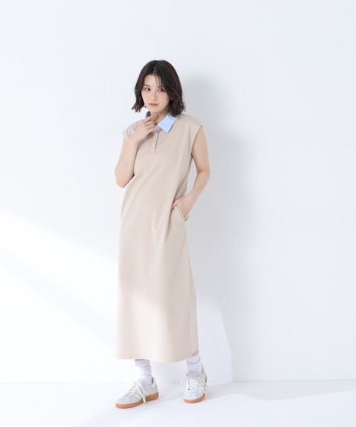 シャツカラーカットソーワンピース