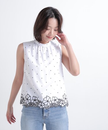 ドットフラワー刺繍ブラウス