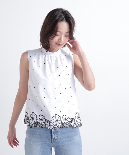 ドットフラワー刺繍ブラウス