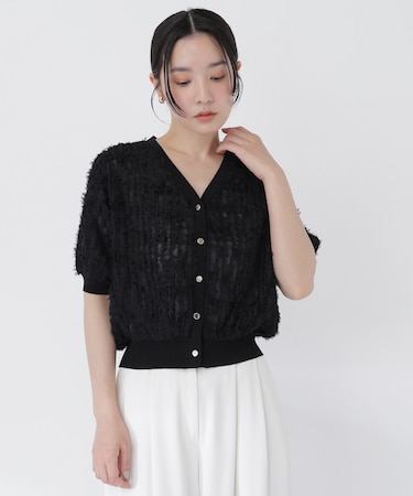 チュール刺繍シアーカーディガン