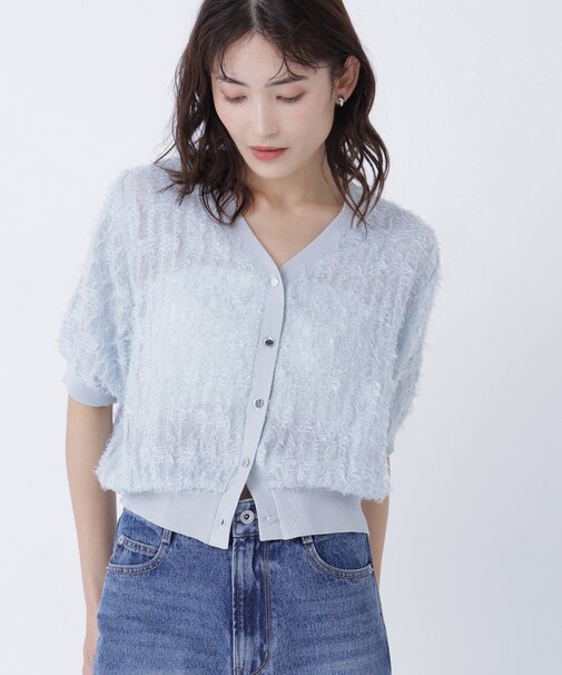 チュール刺繍シアーカーディガン