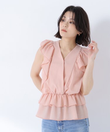 〈山本里菜さんコラボ〉ラッフル楊柳ペプラムブラウス