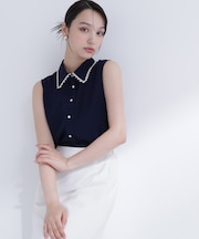 〈山本里菜さんコラボ〉レーストリミングカラーブラウス
