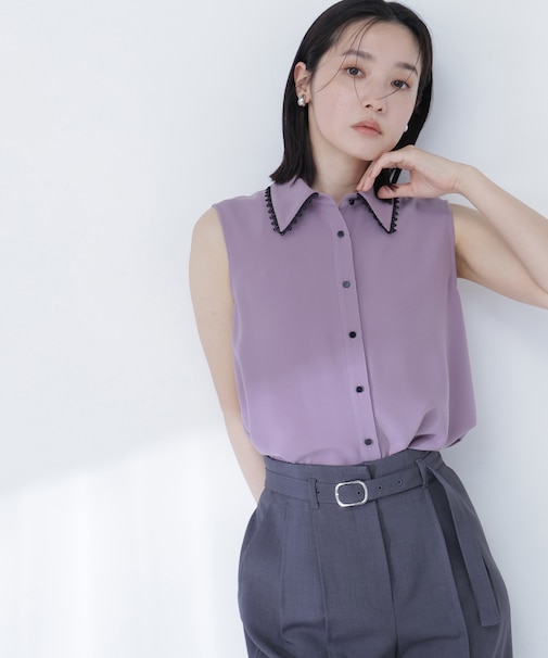 〈山本里菜さんコラボ〉レーストリミングカラーブラウス