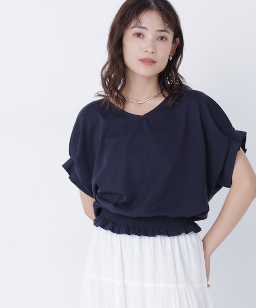 裾シャーリング半袖カットソー