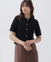 ポロ襟メッシュカーディガン