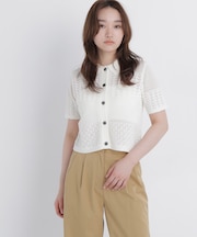 ポロ襟メッシュカーディガン