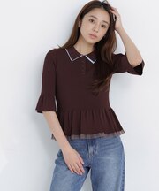 シアーラインペプラムニット