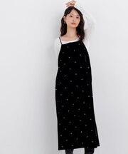 〈N.〉ベロアドット刺繍キャミワンピ