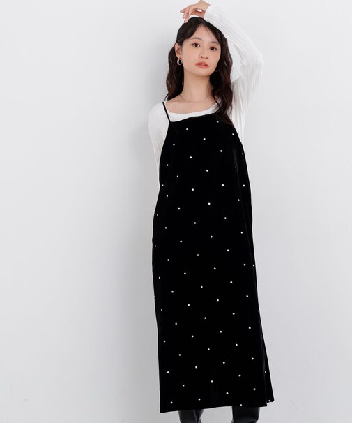 〈N.〉ベロアドット刺繍キャミワンピ