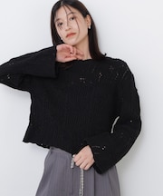 〈N.〉レース柄編みニット