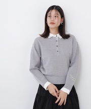 〈N.〉シャツカラーロゴ刺繍ニット