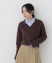 <EC限定カラー:ライトグリーン><ちょうど、いい服>品よく、ゆるく。スキッパーニット