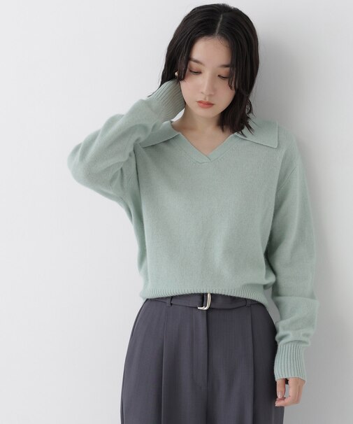 <EC限定カラー:ライトグリーン><ちょうど、いい服>品よく、ゆるく。スキッパーニット