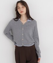 ダブルカラーケーブルカーディガン