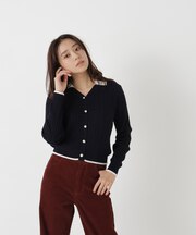 ダブルカラーケーブルカーディガン