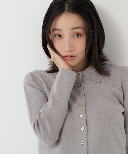 襟付アソートボタンカーディガン