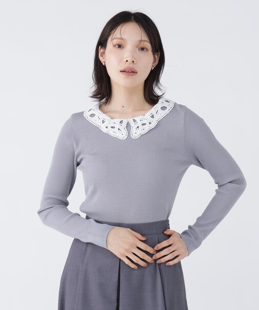 〈NAVY NAVY〉レース襟取り外し2WAYリブニット