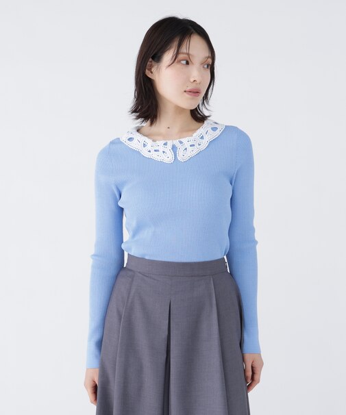 〈NAVY NAVY〉レース襟取り外し2WAYリブニット