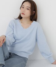 レースVネックニット