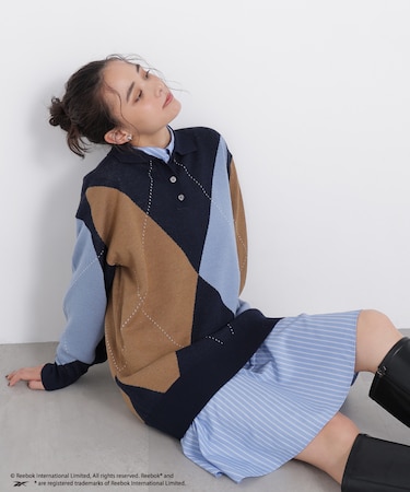 〈N.〉〈Reebok〉襟付きアーガイルニット