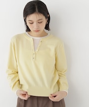 ヘンリーネックレイヤードニット