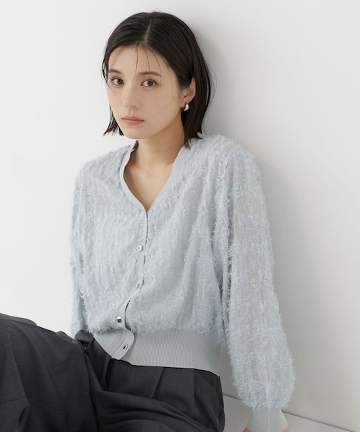 チュール刺繍シアーカーディガン長袖