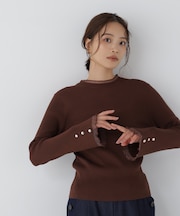 モックネックシアーカフスニット