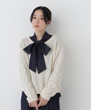 袖ケーブルニット
